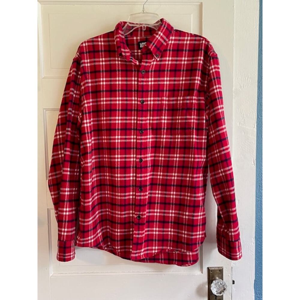 Lands' End Size Large Men's 100% Cotton Red Plaid Flannel Shirt Long Sleeve